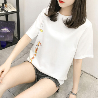 莉夏乐 夏季新品韩版女装T恤卡通短袖时尚百搭气质女学生 zx2A041-RA479 白色 2XL