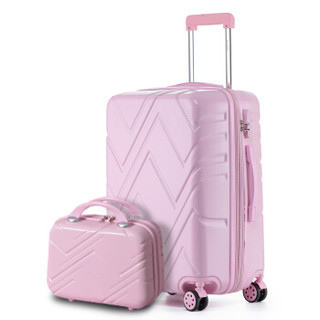 君华仕（GENVAS）拉杆箱 26英寸行李箱 万向轮女子母箱 防刮纹带扩展大容量旅行密码箱子 A-1213-265粉色