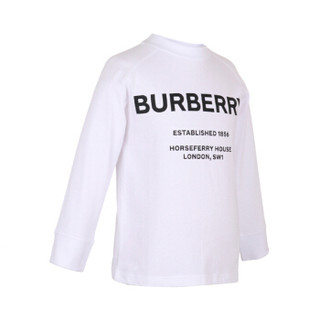 BURBERRY 巴宝莉/博柏利 奢侈品童装 19秋冬新款 男童白色棉质印花圆领长袖T恤 80127611 4Y/4岁/110cm