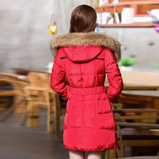 俞兆林 2018冬季新款中长款百搭上衣外套时尚修身貉子毛领羽绒服女 YWYR189116 大红 175