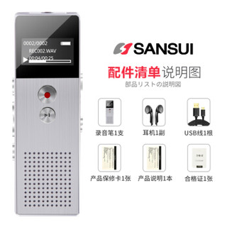 山水（SANSUI）录音笔 迷你微型会议降噪隐形取证超长录音MP3播放器 H-612 8G 银色