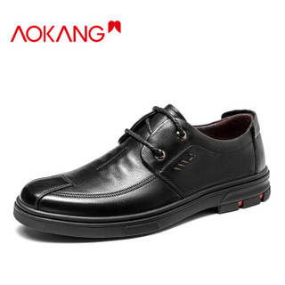 奥康（Aokang）圆头系带舒适平底商务休闲简约男单鞋193224008黑色43码