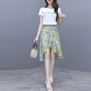 瑜珏（YuJue）碎花连衣裙 2019夏季新款韩版法式复古裙流行小清新两件套潮 AMFS9608 绿色套装 L
