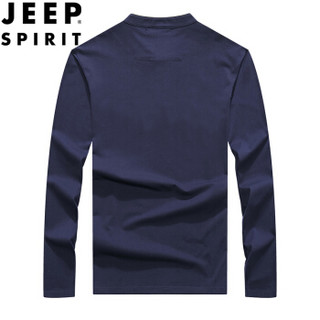 吉普 JEEP 长袖T恤男2019春新品立领商务休闲棉质大码印花中青年男装上衣打底衫LS05001 宝蓝 3XL