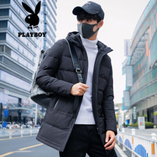 花花公子 PLAYBOY 羽绒服男2019秋冬90%白鸭绒加厚保暖中长款羽绒服男士防风大衣 68880987 黑色 190/4XL