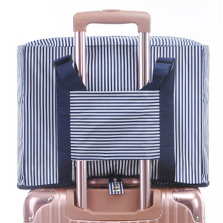 空间优品 旅行袋 大容量时尚手提包 条纹衣物整理袋 蓝条纹