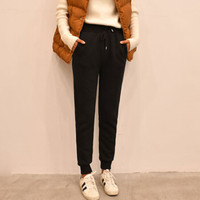 俞兆林 2019秋冬新款韩版宽松羊羔绒卫裤运动裤百搭加绒加厚休闲裤女 YWKX188419 黑色 M