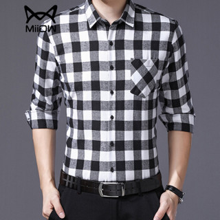 猫人（MiiOW）男士衬衫时尚休闲百搭格子长袖衬衫B357-9901黑格2XL