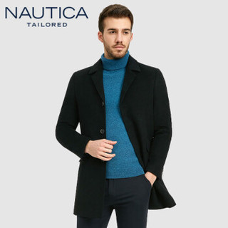 诺帝卡 NAUTICA  2019秋冬季新品商务休闲韩版中长款平驳领绅士羊毛大衣 NDY96017 黑色 48(170/88A)