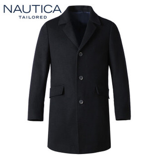 诺帝卡 NAUTICA  2019秋冬季新品商务休闲韩版中长款平驳领绅士羊毛大衣 NDY96017 黑色 48(170/88A)