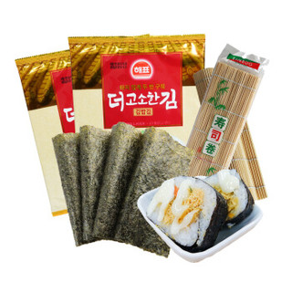 韩国进口 海牌海苔 日式原味寿司海苔 紫菜包饭专用套装 寿司食材紫菜 送竹帘40g(20g*2袋)