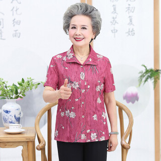 莉夏乐 2019夏季新品女装奶奶装翻领衬衫短袖老太太衣服中老年人气质上衣女 MMTH3136 蓝色 2XL