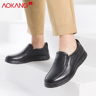 奥康（Aokang）官方男士圆头舒适套脚休闲圆头单鞋193212012黑色40码