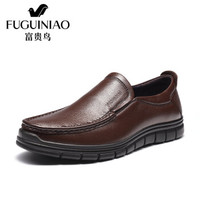 富贵鸟（FUGUINIAO）男士商务休闲头层牛皮鞋软面轻便舒适套脚S909123 暗棕 44