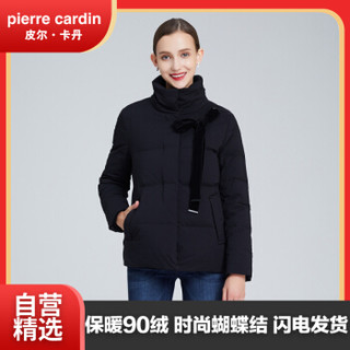 皮尔卡丹（pierre cardin）女羽绒服2019冬季时尚立领蝴蝶结织带羽绒服23C1643 黑色L/170