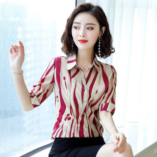 丽乔 2019夏季新款女装新品短袖衬衫韩版气质女神范雪纺衫职业装 GZBMHMY7426 红色 XL