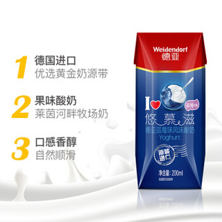 德国原装进口酸奶 德亚（Weidendorf）悠慕滋常温蓝莓味酸牛奶 200ml*12盒整箱装