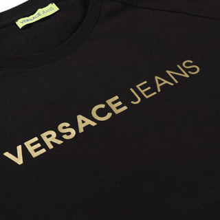 VERSACE JEANS 范思哲 奢侈品 男士黑色棉质圆领字母图案插肩长袖T恤 B3GTA76M 36610 Y6A S码