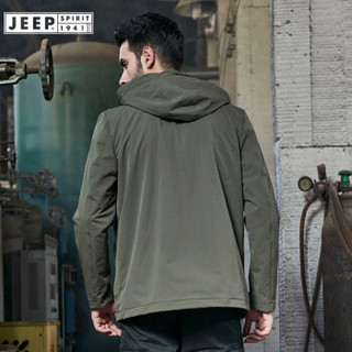 吉普JEEP 夹克男2019秋冬新品男装连帽加绒加厚纯色户外休闲中款外套男LST1509军绿 XL