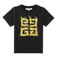 GIVENCHY KIDS 纪梵希 奢侈品童装 男童黑色棉质印花短袖T恤 H25099 09B 12A/12岁/150cm