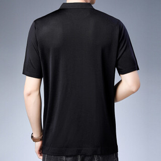 皮尔卡丹夏季男士短袖翻领提花短T恤休闲商务舒适polo衫上衣T恤黑色 XL