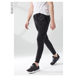MARKLESS 2019新品中腰针织休闲裤直筒小脚运动裤男CLA9806M黑色1 180/XL（2.64尺）