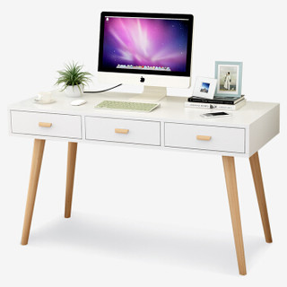 雅美乐 书桌 简约实木腿电脑桌 学习桌台式办公桌子 白色+实木腿 YDZ908