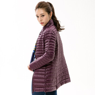 雅鹿 YS6101370 秋冬装轻薄修身中长款羽绒服女立领韩版保暖外套户外便携 深紫色 L