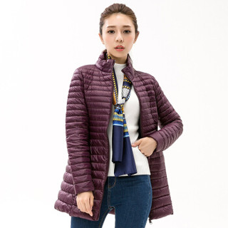 雅鹿 YS6101370 秋冬装轻薄修身中长款羽绒服女立领韩版保暖外套户外便携 深紫色 L