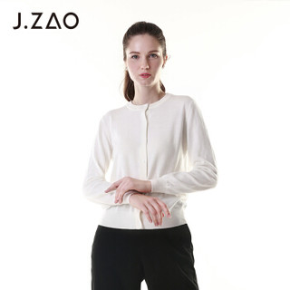 J.ZAO 女士针织衫开衫外搭 美丽奴羊毛基础开衫外套 白色 S(155/80A)