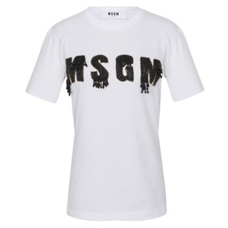 MSGM 女士白色棉质黑色字母图案短袖T恤 2441MDM106 184299 01 M码