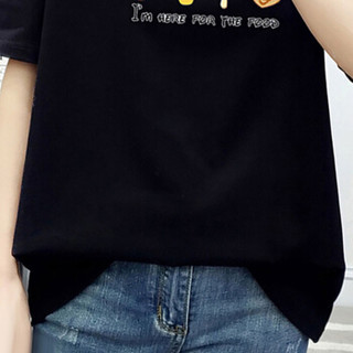 LAXJOY 朗悦  短袖t恤女夏季新款韩版可爱印花短袖t恤学生上衣 LWTD1921B8 黑色 L