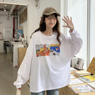 俞兆林 2019年秋季新款女装韩版宽松大码长袖印花T恤 YWTC197134 白色 M