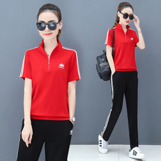 莉夏乐 2019夏季新品女装休闲裤卫衣套装显瘦运动服两件套 HZ5048-9135 黑色 XL