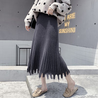 AUDDE 2019秋冬季新款女装新品针织裙半身裙女韩版高腰显瘦百褶裙包臀裙a字裙子 ywH813 灰色 均码