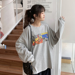 俞兆林 2019年秋季新款女装韩版宽松大码长袖印花T恤 YWTC197134 灰色 M