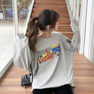 俞兆林 2019年秋季新款女装韩版宽松大码长袖印花T恤 YWTC197134 灰色 M