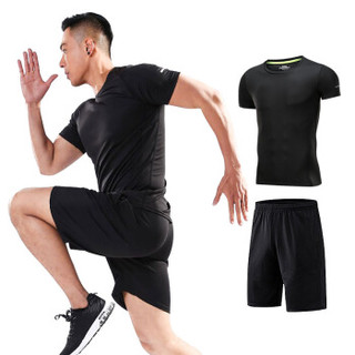 潮流假期 运动套装男新款训练速干健身服夏季篮球羽毛球薄款吸汗透气宽松跑步服 NZ9008-黑色-短袖两件套-3XL