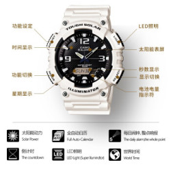 卡西欧(CASIO)手表 双显太阳能运动腕表学生手表夜光 100米防水 太阳能