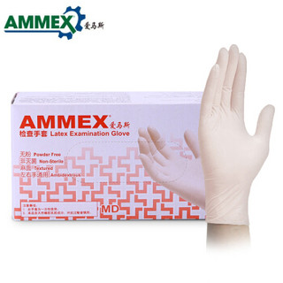 爱马斯（AMMEX）TLFCVMD42100  一次性白色医用橡胶检查手套（经济型）小号   1盒（100只/盒） 定做