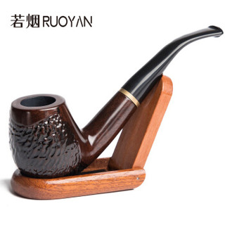 若烟（Ruoyan） 烟斗黑檀实木 便携过滤烟丝斗烟嘴烟具男士礼品  木纹色雕刻加金属圈（送配件） RY1002