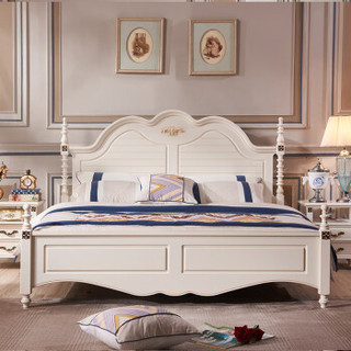A家家具 床 简约美式卧室家具双人床 实木脚架子板式框架床 1.5米床 XM101-150
