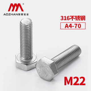 奥展实业（AOZHAN）奥峰牌DIN933-316不锈钢外六角全牙螺栓A4-70全螺纹螺丝德标M22系列 M22*55(5支/小盒）