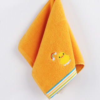 三利 纯棉卡通绣花浴巾 高毛圈彩色缎边裹身巾 男女同款 70×140cm 橙黄色