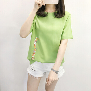莉夏乐 夏季新品韩版女装T恤卡通短袖时尚百搭气质女学生 zx2A041-RA479 绿色 XL