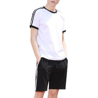 丽乔 2019夏季新款女装新品T恤休闲运动套装韩版修身情侣男女短袖短裤两件套 GZFTFX7422 白色男 6XL