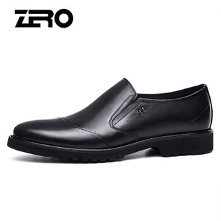 零度(ZERO)男士时尚舒适头层牛皮经典商务正装套脚皮鞋 B81005 黑色 42码