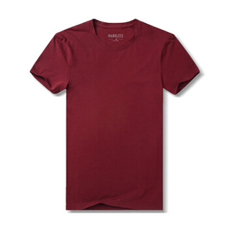 Markless 短袖T恤男纯色修身圆领打底衫青年短袖休闲T恤TXA5630M酒红色 190/104（XXXL）