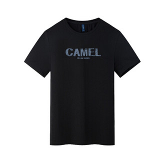 骆驼（CAMEL）夏季男士轻薄圆领体恤 印花透气短袖t恤男潮流X9B374159黑色_M