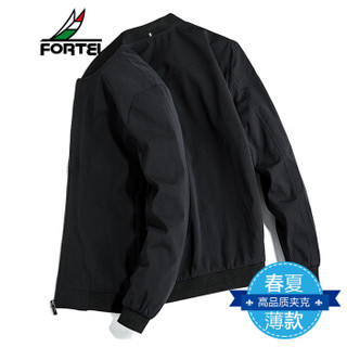 富铤（FORTEI）休闲夹克 2019新款青年休闲百搭夹克男棒球领秋装衣服薄款外套 38582002 黑色 170/L